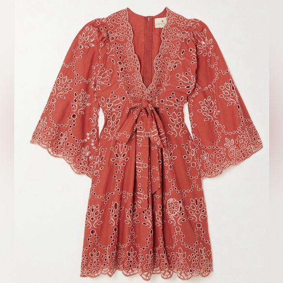 HANNAH ARTWEAR + NET SUSTAIN Riley tie-front broderie anglaise cotton mini dress - Picture 1 of 8